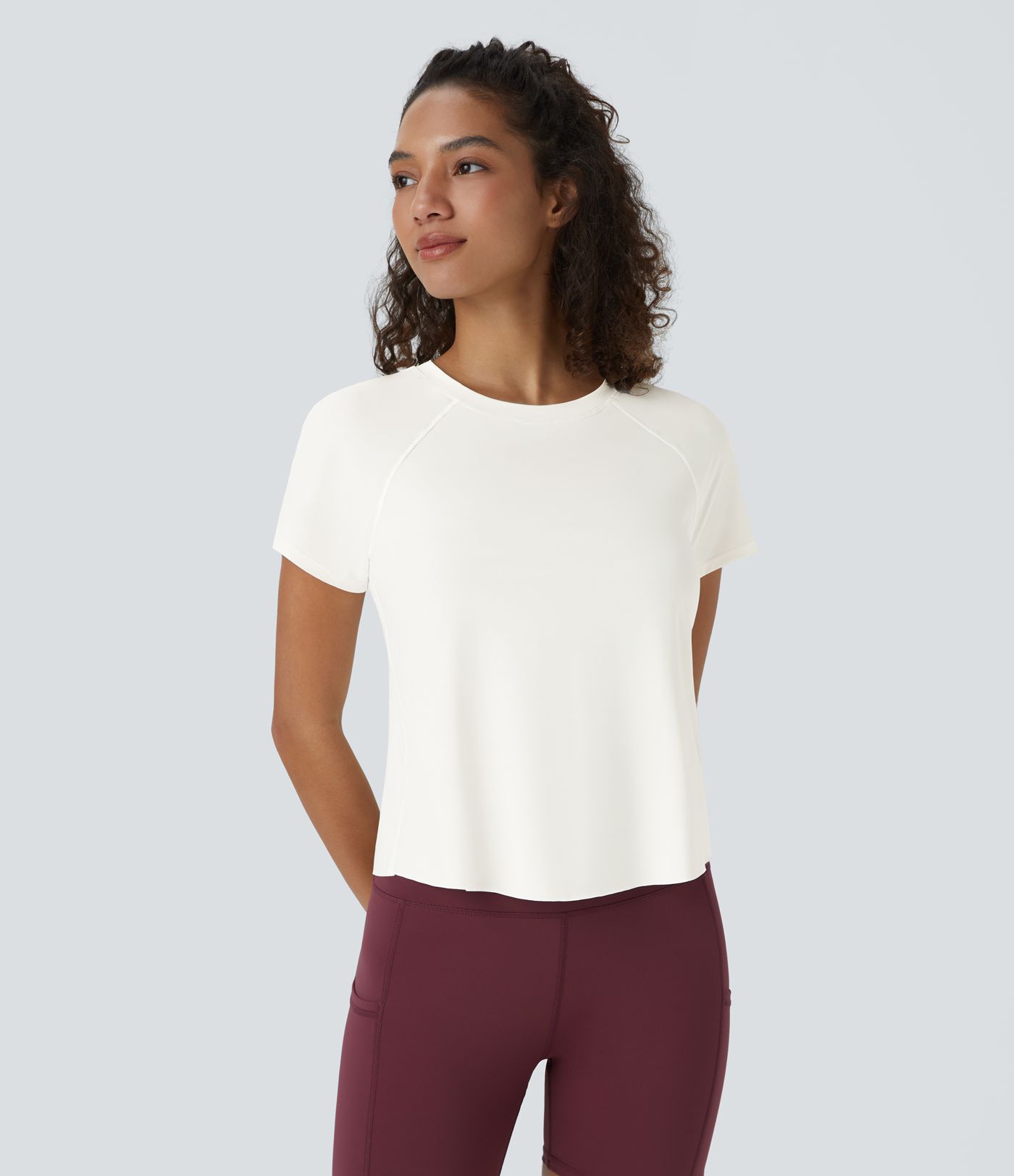 Contrast Mesh Split Bottom Short Sleeve Cool Touch Yoga Sports Top