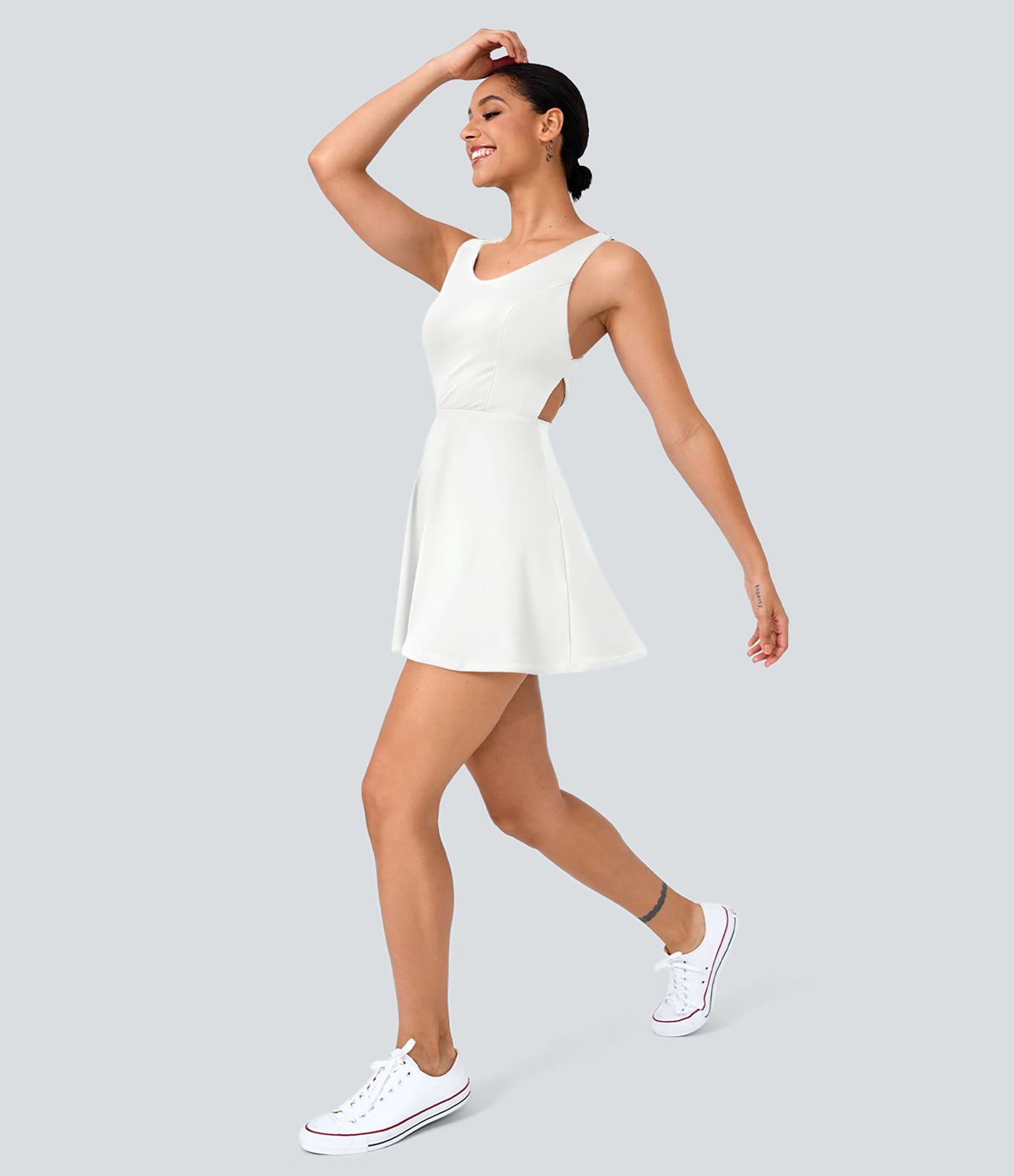 Cross Backless Flare Two-Piece Pocket Dance Active Dress