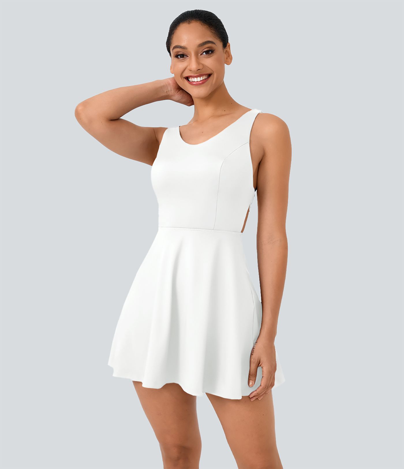 Cross Backless Flare Two-Piece Pocket Dance Active Dress
