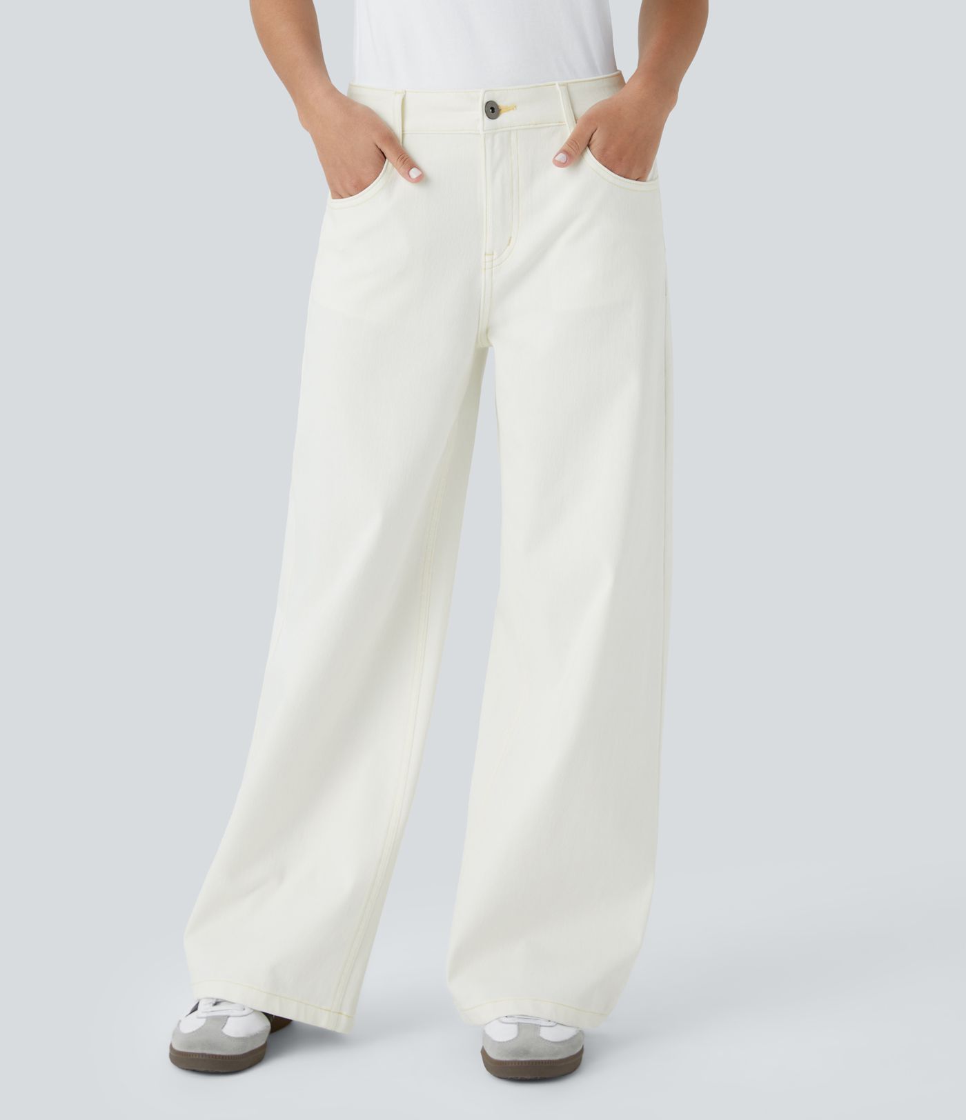 Halara Flex™ Low Rise Zipper Pockets Washed Baggy Wide Leg Casual Jeans