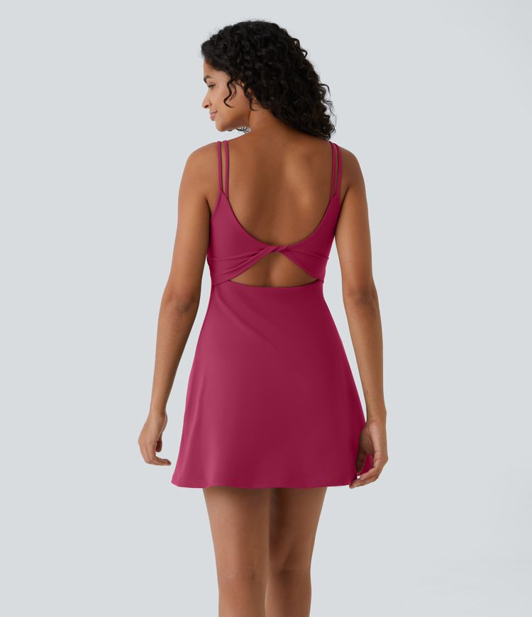 Softlyzero™ Plush Double Straps Backless Twisted 2-Piece Pocket Slip Dance Active Dress