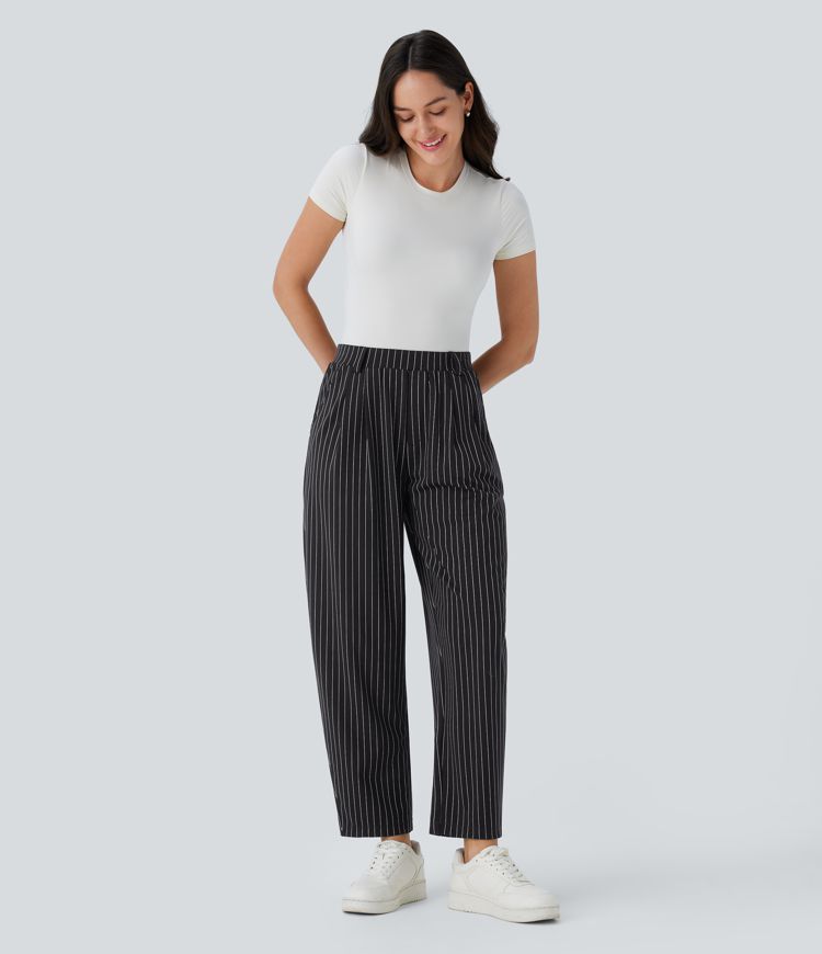 Halara Flex™ Mid Rise Pocket Barrel Leg Cool Touch Stripe Work Pants