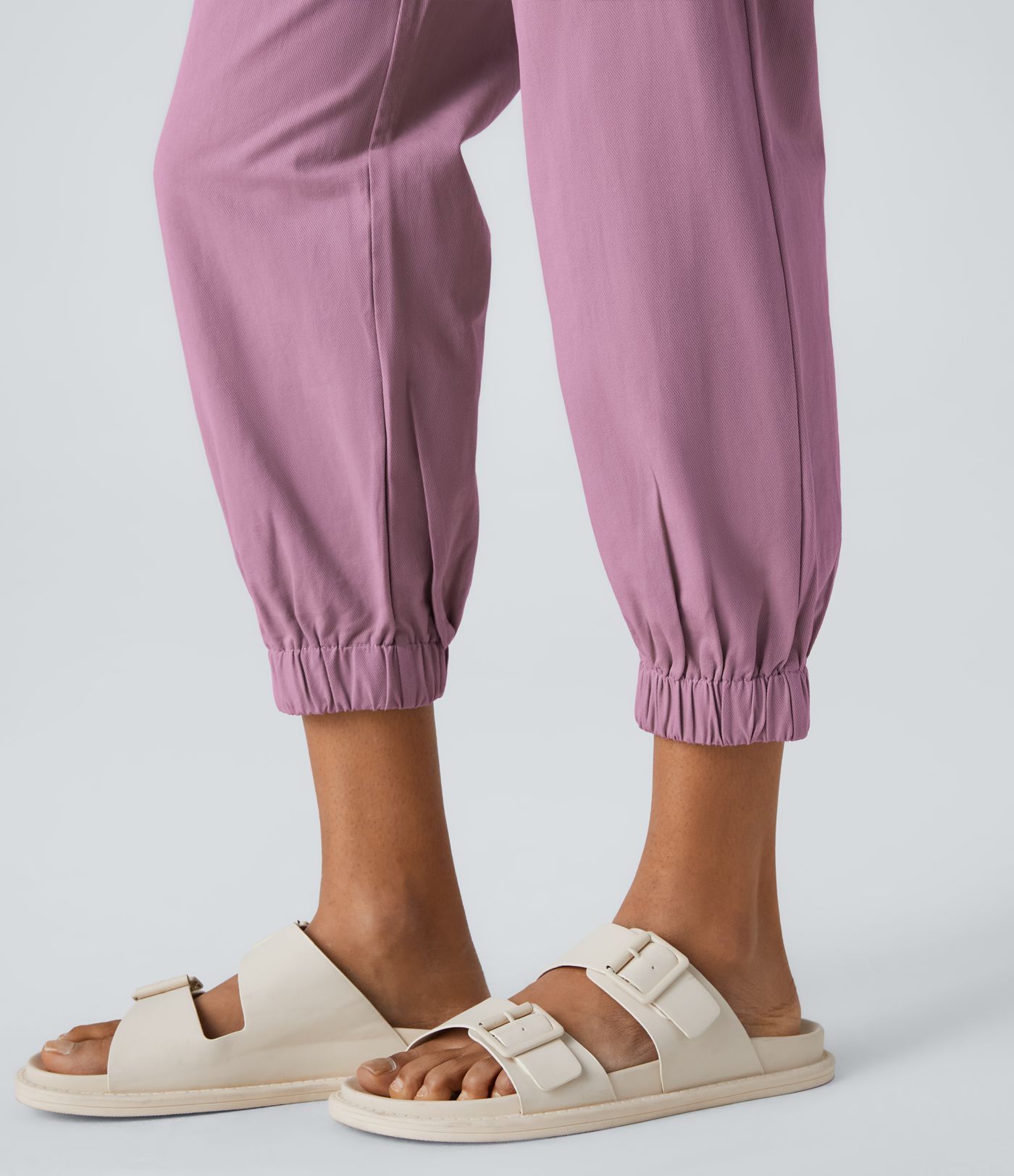 Mid Rise Button Zipper Side Pocket Casual Cotton Joggers