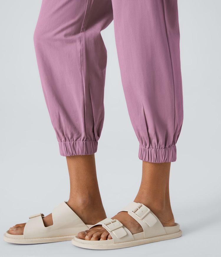 Mid Rise Button Zipper Side Pocket Casual Cotton Joggers