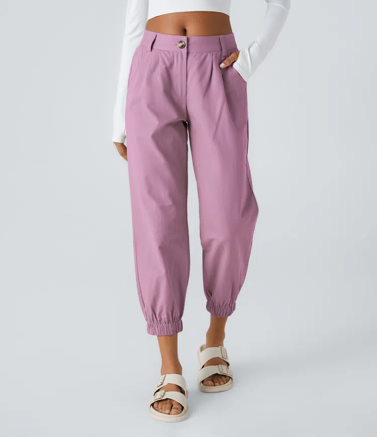 Mid Rise Zipper Pocket Casual Cotton Joggers
