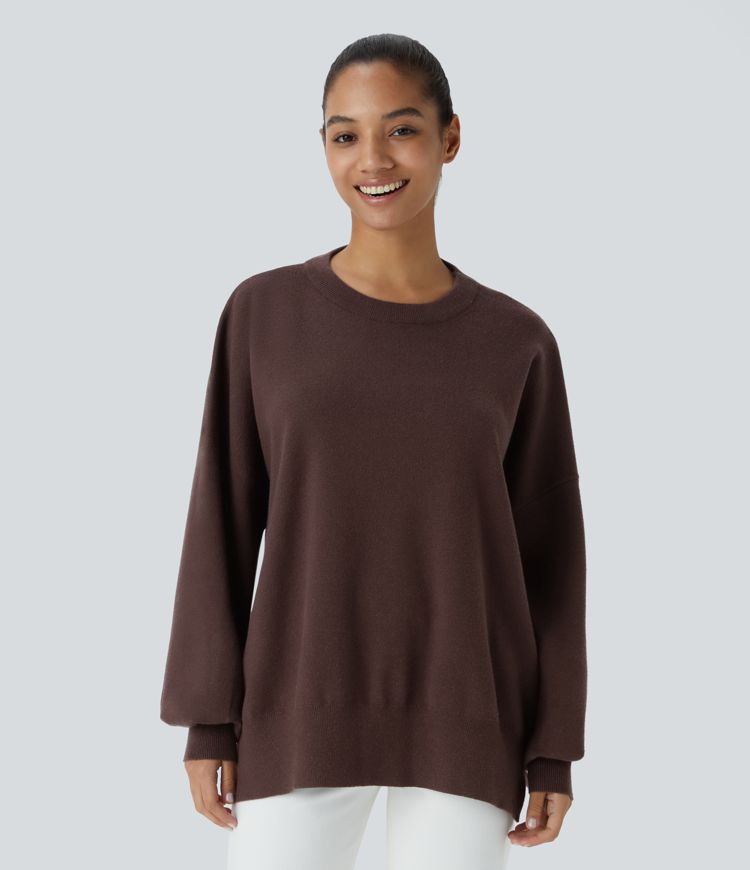 Round Neck Dropped Shoulder Long Sleeve Casual Jumper