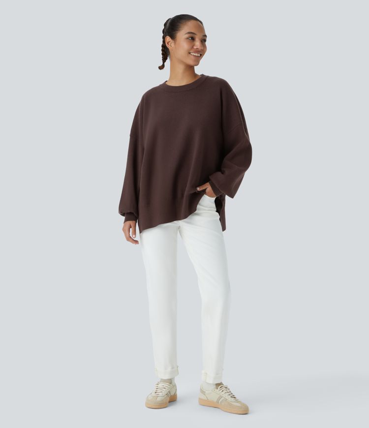 Round Neck Dropped Shoulder Long Sleeve Casual Jumper