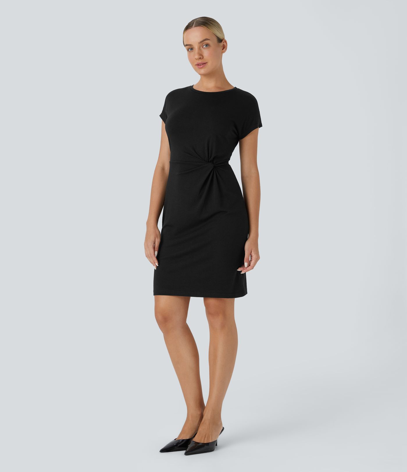 Round Neck Short Sleeve Twisted Mini Casual Dress