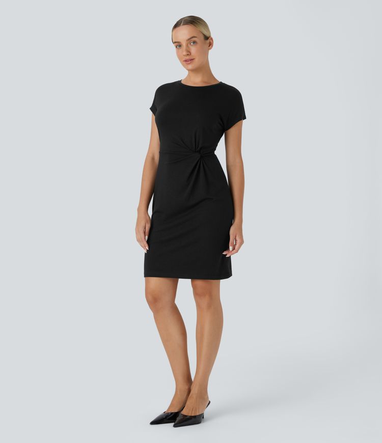 Round Neck Short Sleeve Twisted Mini Casual Dress