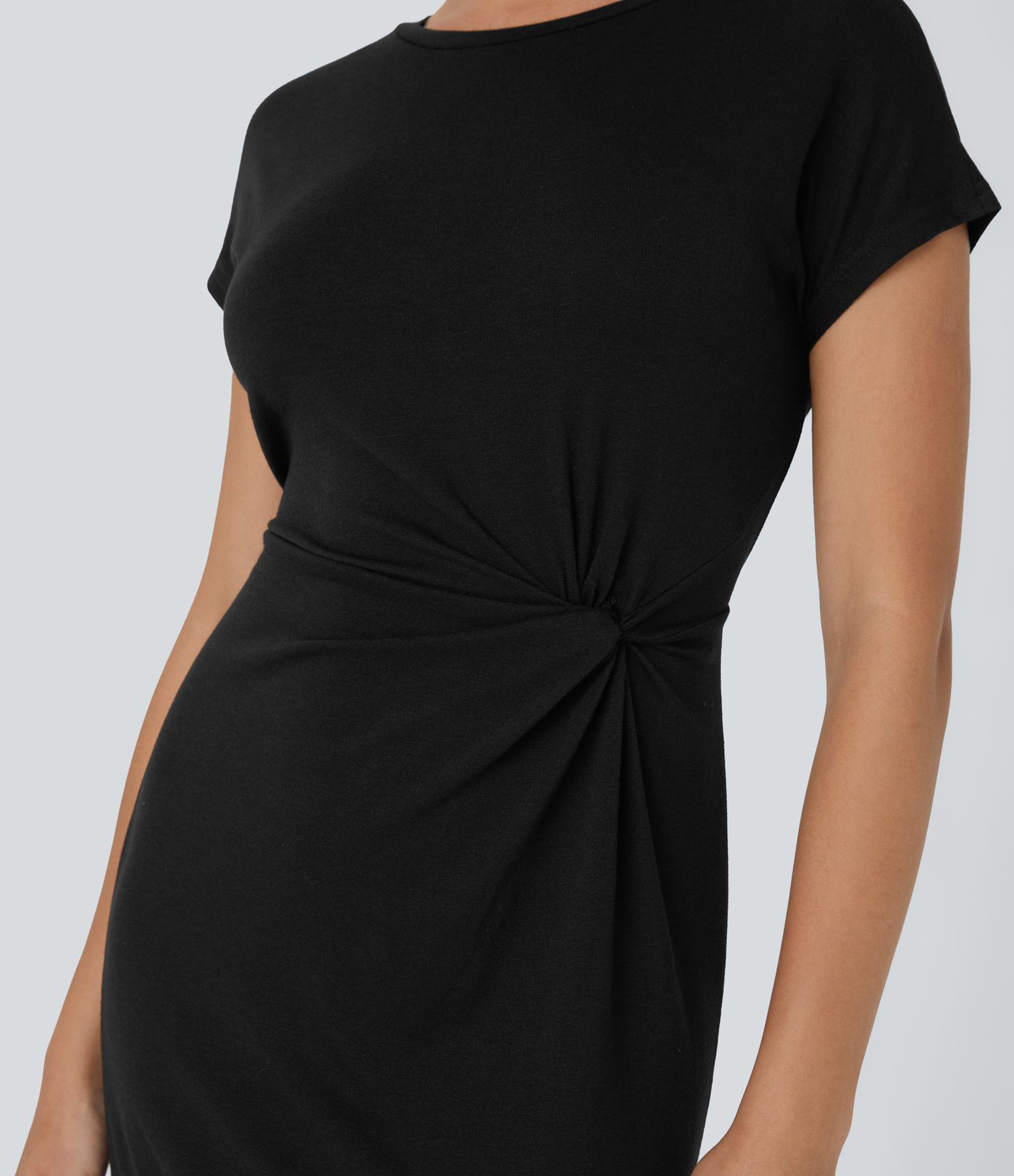 Round Neck Short Sleeve Twisted Mini Casual Dress