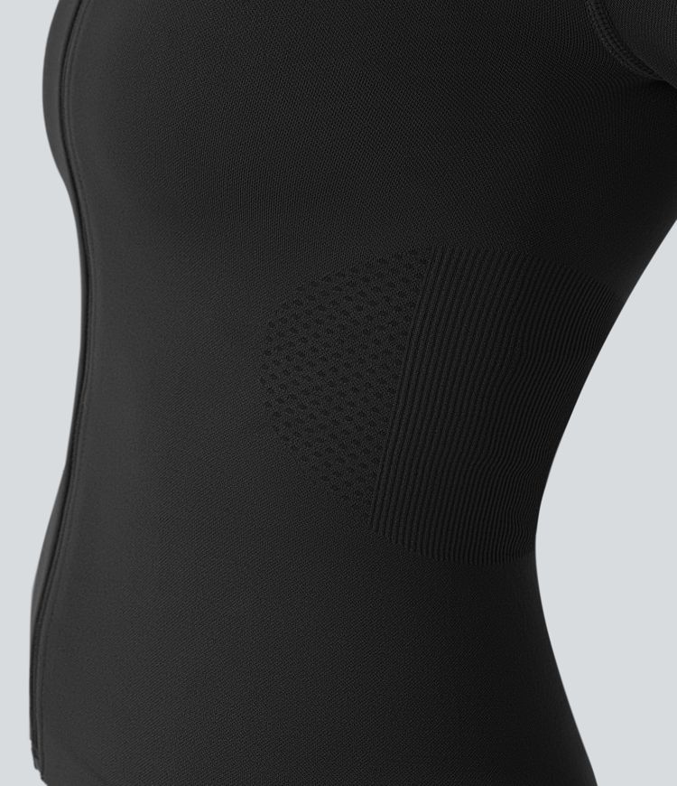 Veste de yoga ajustée sans coutures Flow, col montant, manches raglan et passe-pouces