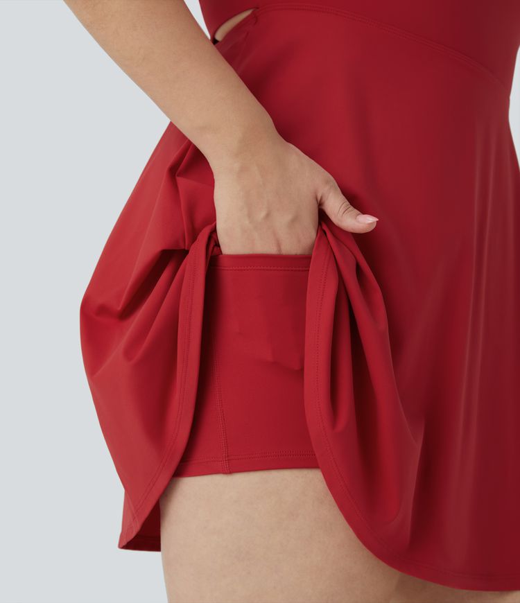 Vestido talla grande ejercicio 2 en 1 corte bolsillo lateral retorcido sin espalda-Easy Peezy