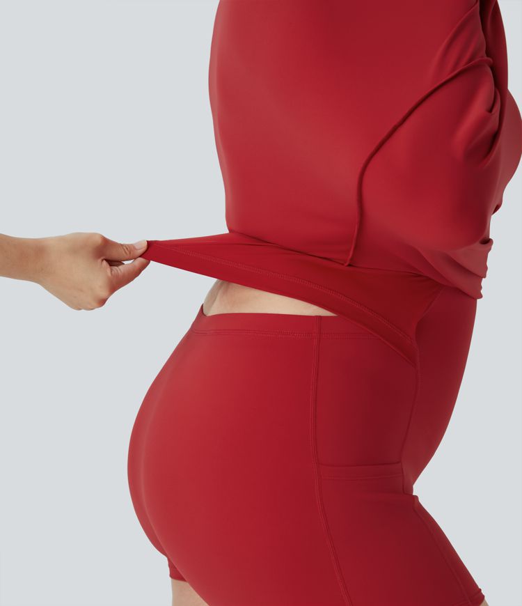 Vestido talla grande ejercicio 2 en 1 corte bolsillo lateral retorcido sin espalda-Easy Peezy