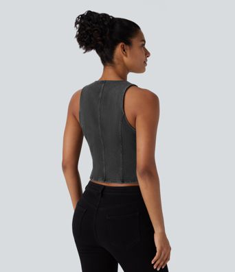 Halara Flex™ V Neck Washed Denim Casual Vest
