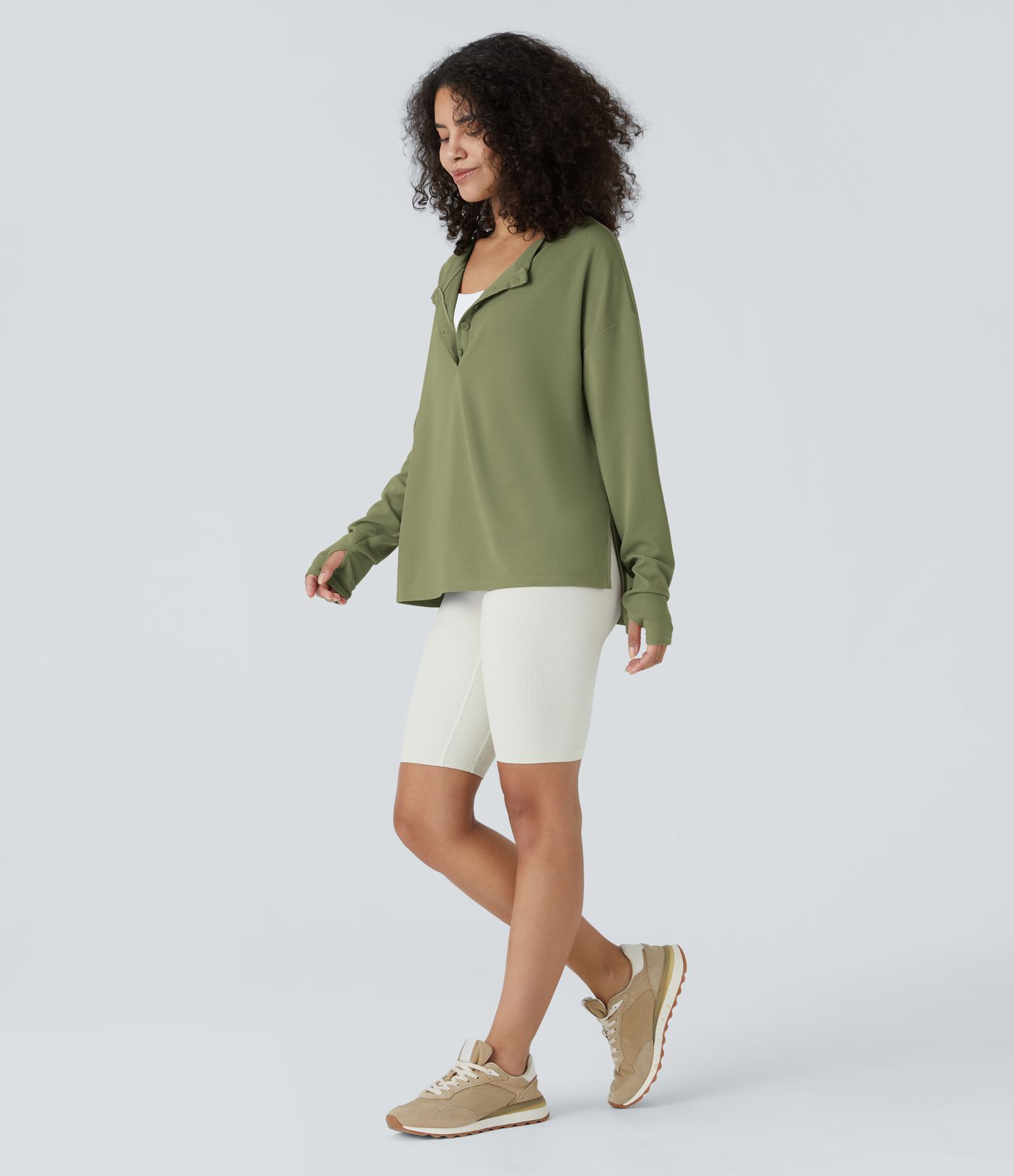 Front Thumb Hole Waffle Casual Sweatshirt