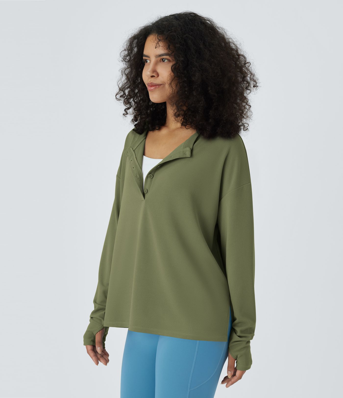 Front Thumb Hole Waffle Casual Sweatshirt