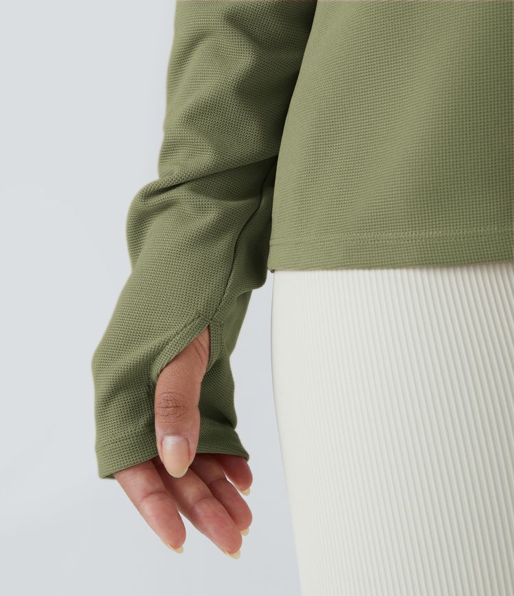 Front Thumb Hole Waffle Casual Sweatshirt