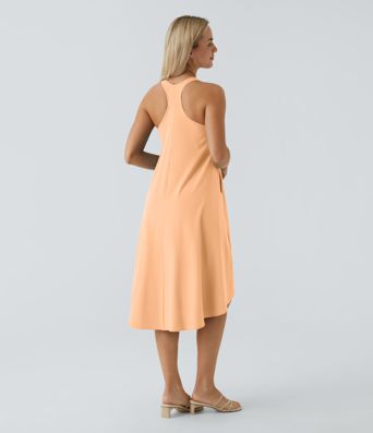 Breezeful™ Backless Racerback Side Pocket High Low Flowy Midi Quick Dry Casual Dress A-C Cups