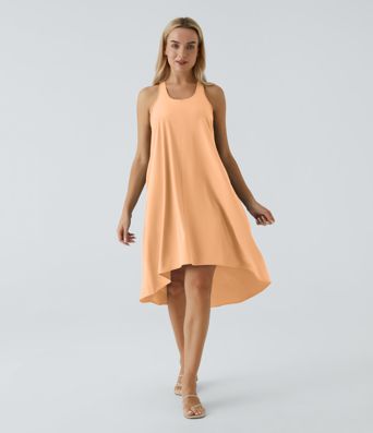 Breezeful™ Backless Racerback Side Pocket High Low Flowy Midi Quick Dry Casual Dress A-C Cups
