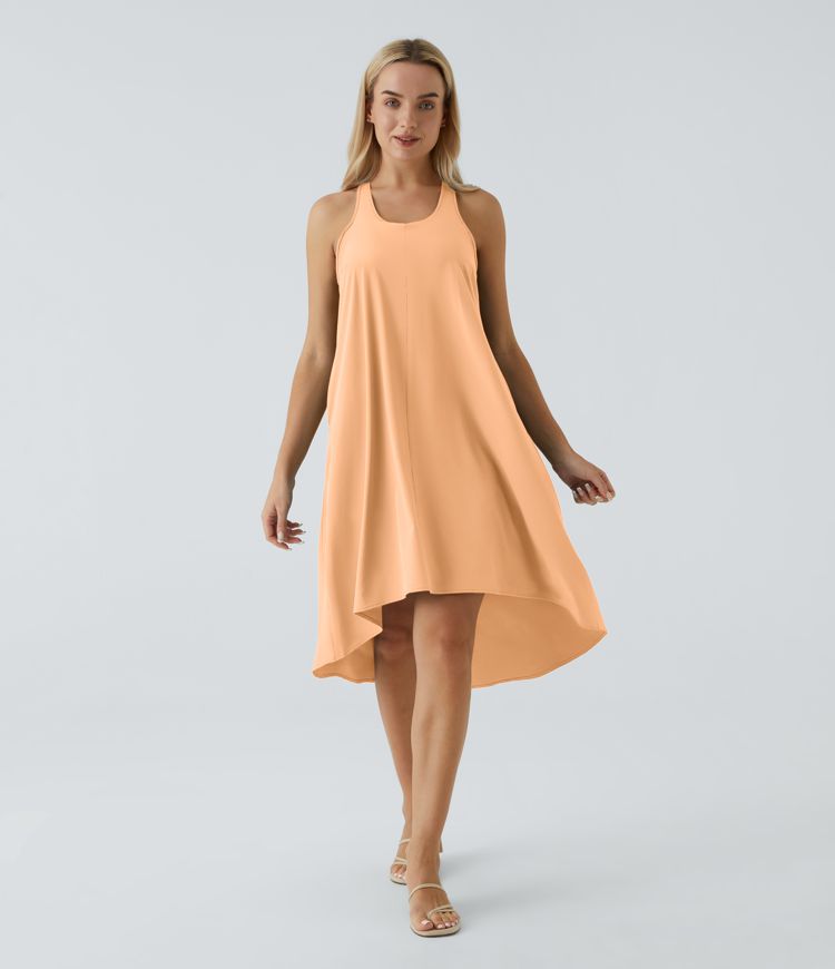 Breezeful™ Backless Racerback Side Pocket High Low Flowy Midi Quick Dry Casual Dress A-C Cups