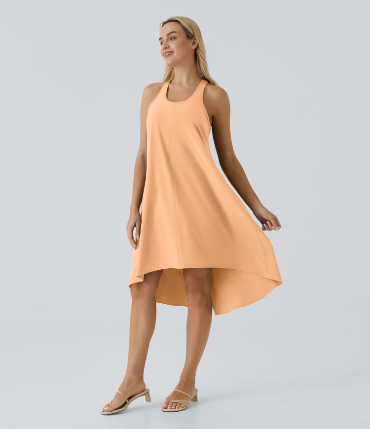 Breezeful™ Backless Racerback Side Pocket High Low Flowy Midi Quick Dry Casual Dress