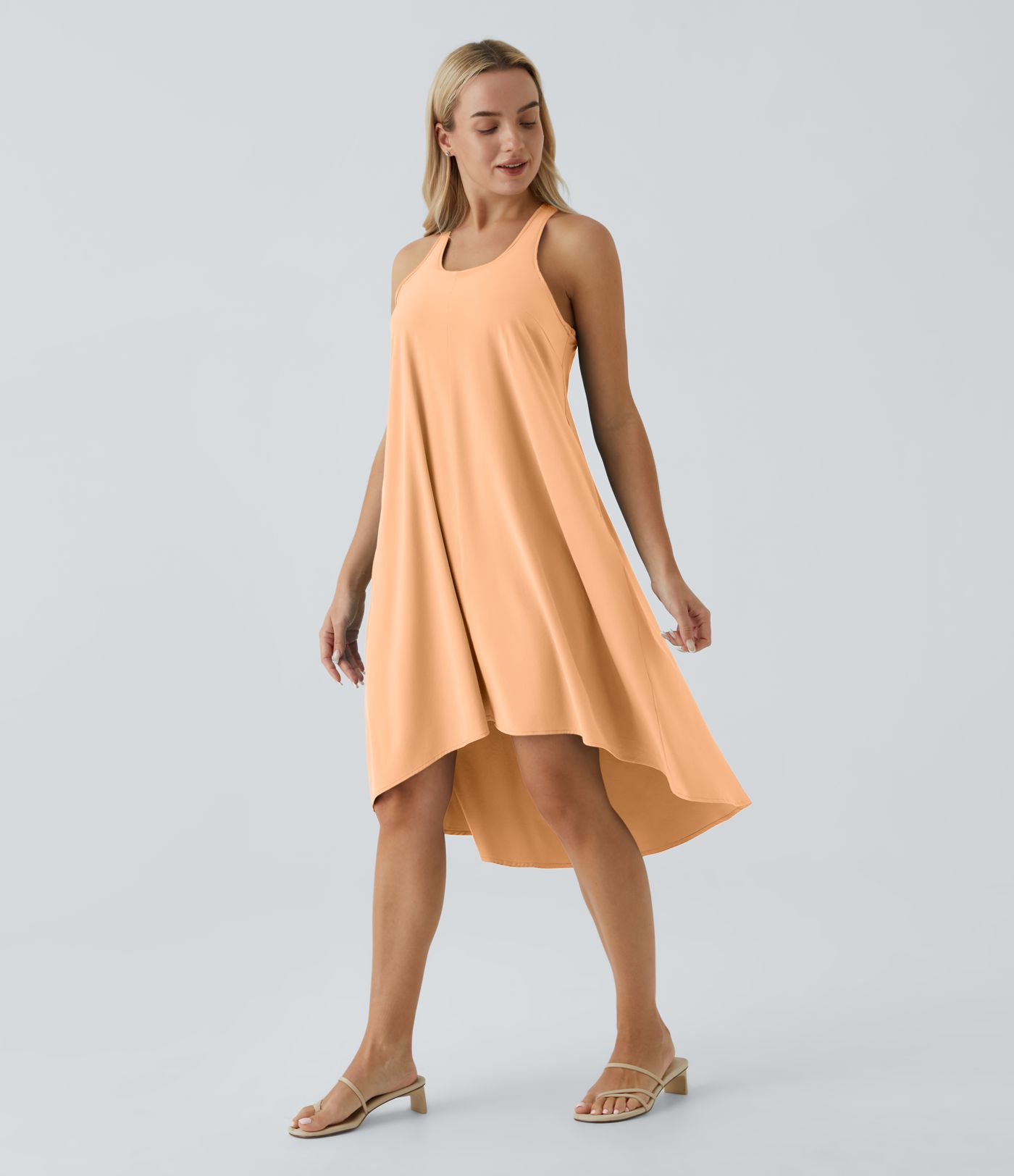 Breezeful™ Backless Racerback Side Pocket High Low Flowy Midi Quick Dry Casual Dress A-C Cups