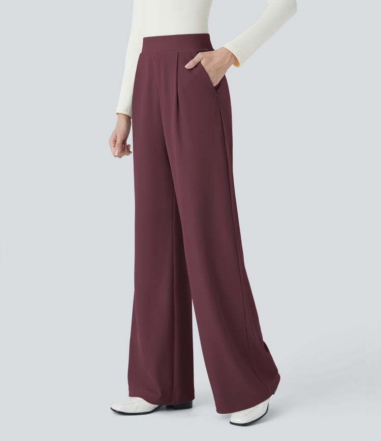 Halara Flex™ Pantalon Tailleur Évasé à Taille Haute Sculptant la Silhouette avec Poches Latérales Micro Waffle