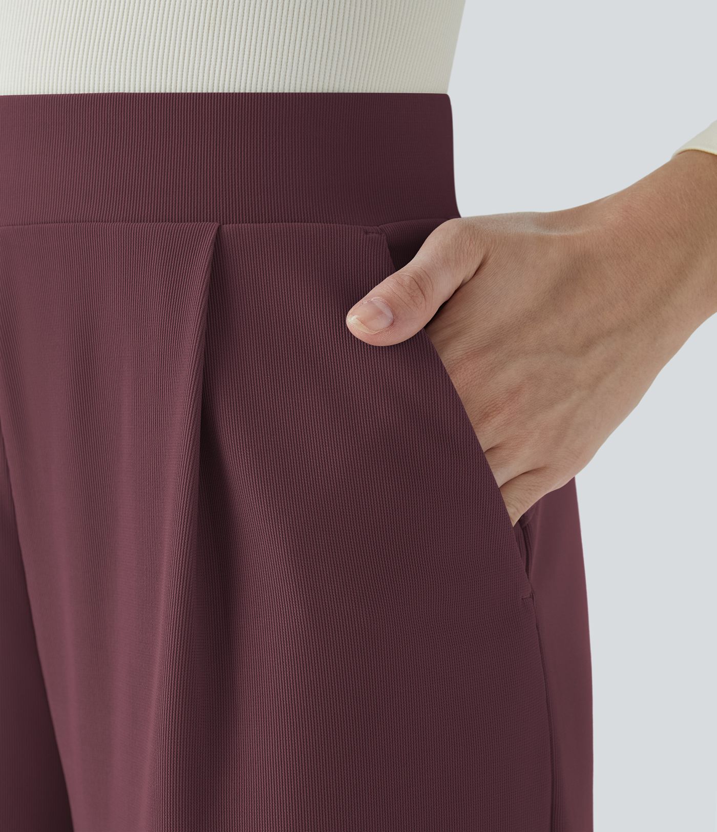 Halara Flex™ Pantalon Tailleur Évasé à Taille Haute Sculptant la Silhouette avec Poches Latérales Micro Waffle