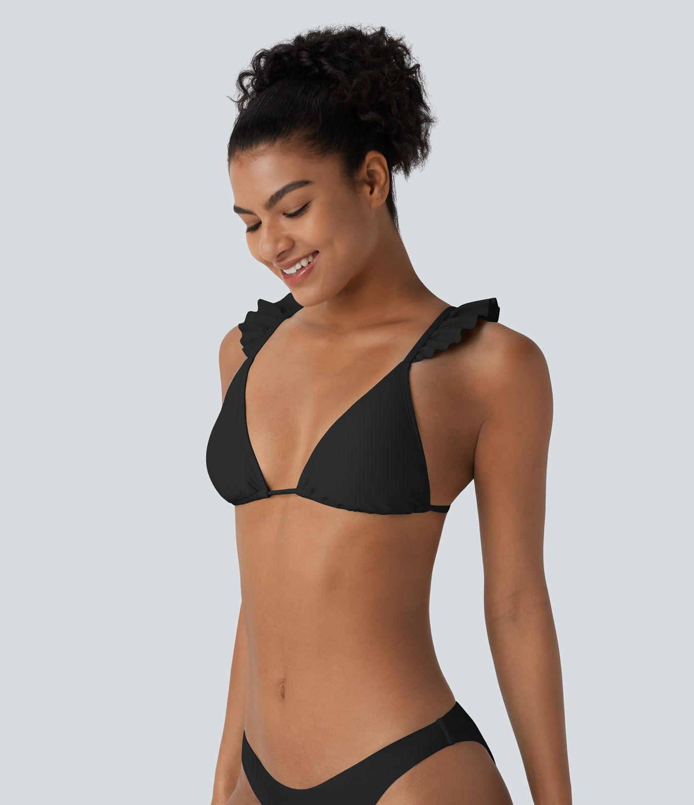 Ruffle Adjustable Straps Tie Back Triangle Bikini Top Swimsuit