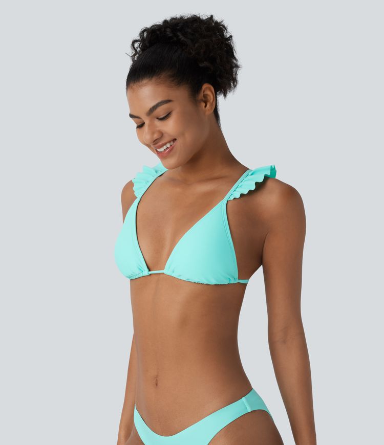 Ruffle Tie Back Triangle Bikini Top Swimsuit