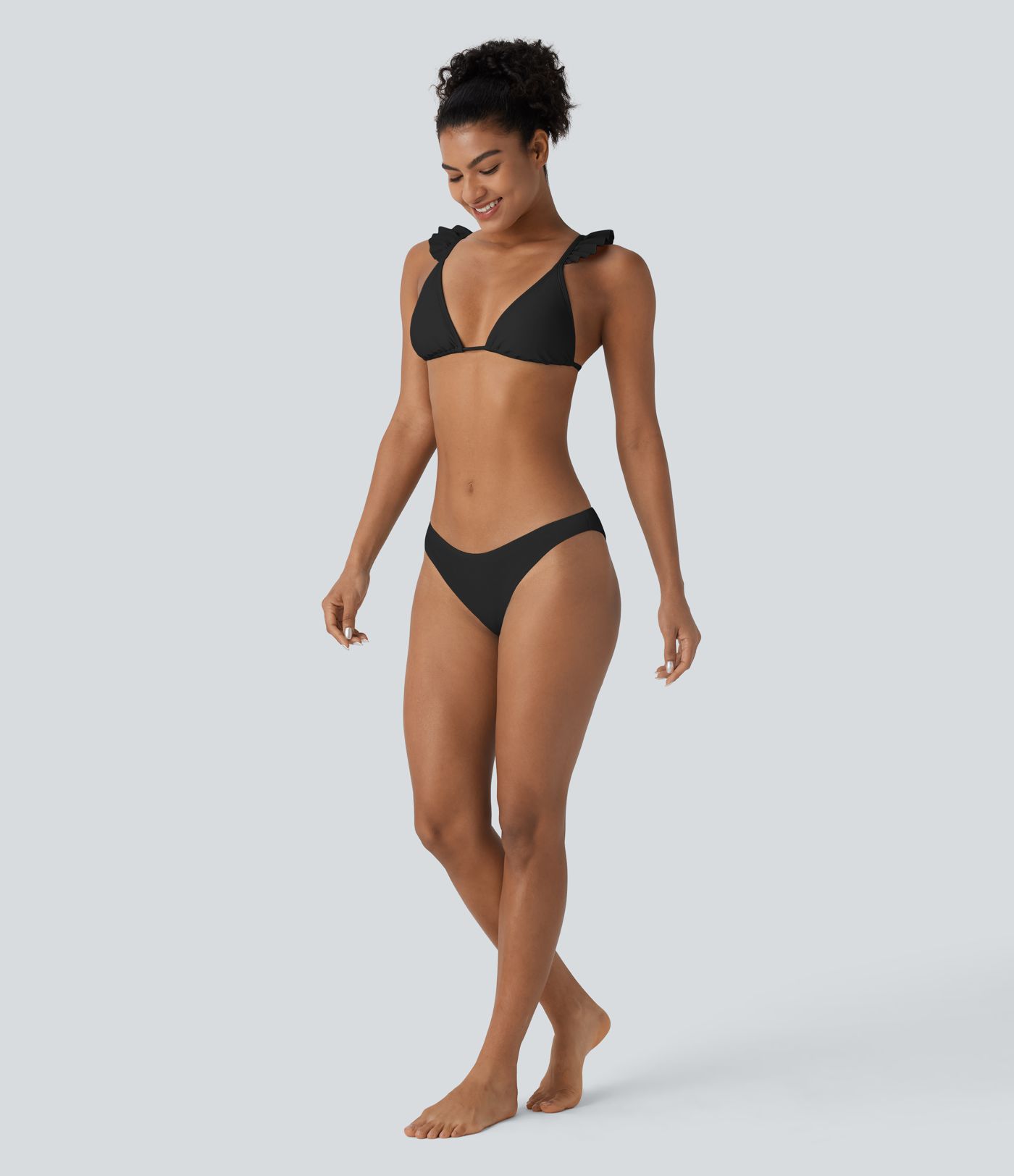 Ruffle Adjustable Straps Tie Back Triangle Bikini Top Swimsuit