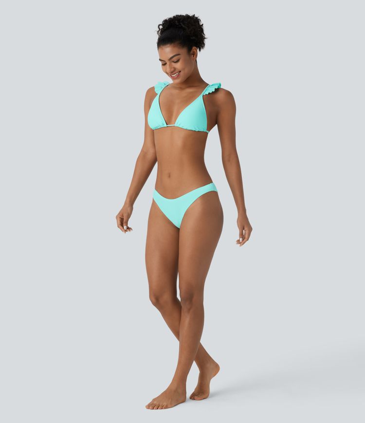 Ruffle Tie Back Triangle Bikini Top Swimsuit