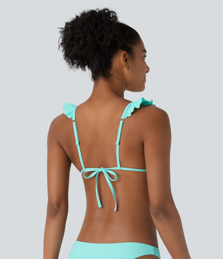 Ruffle Tie Back Triangle Bikini Top Swimsuit