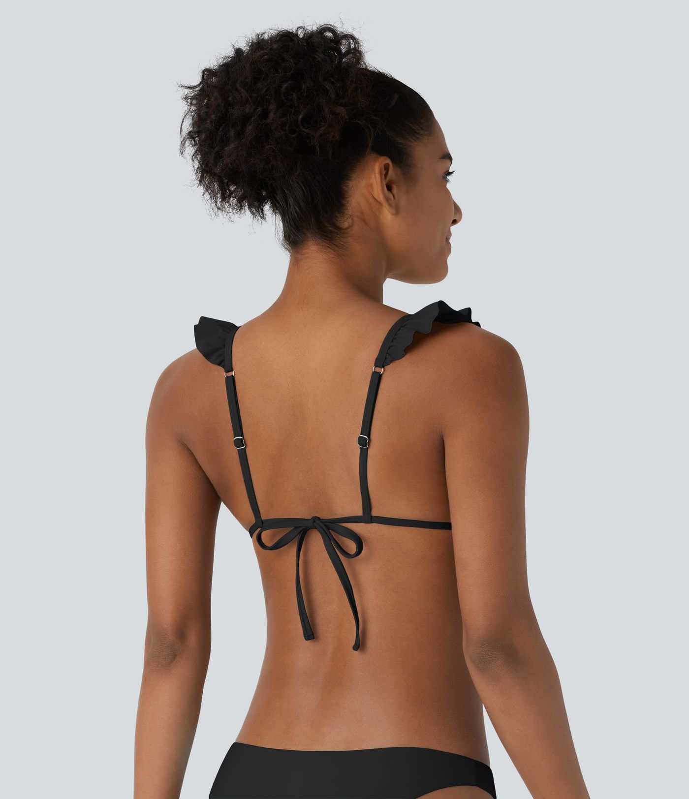 Ruffle Adjustable Straps Tie Back Triangle Bikini Top Swimsuit