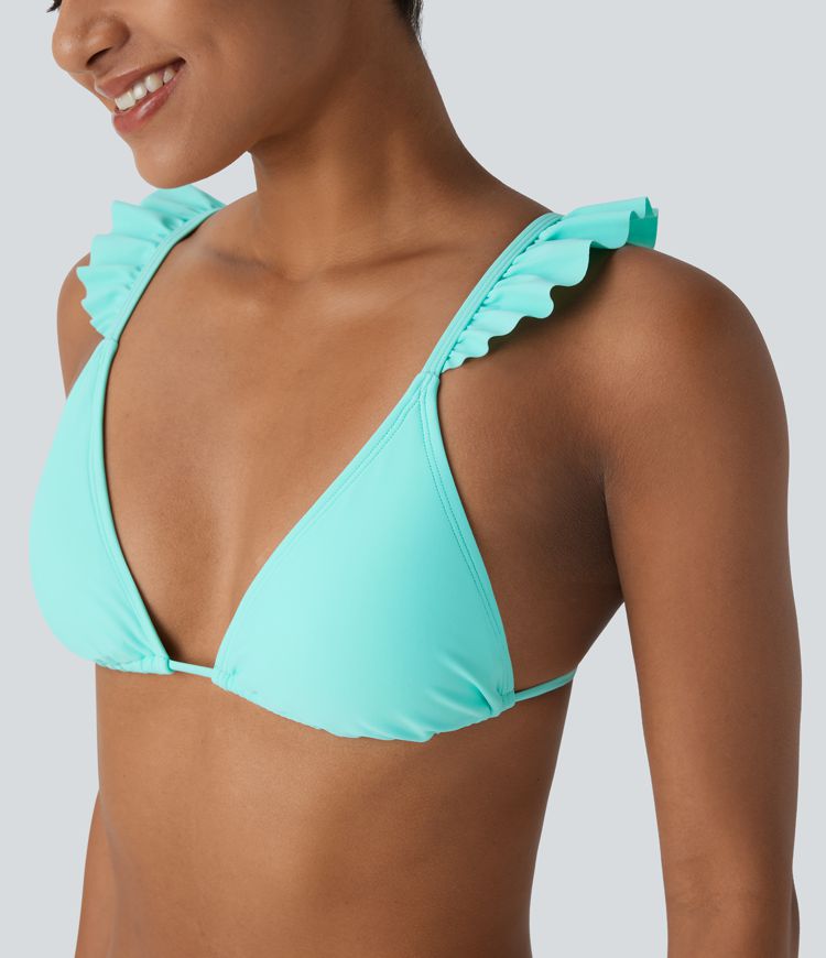 Ruffle Tie Back Triangle Bikini Top Swimsuit
