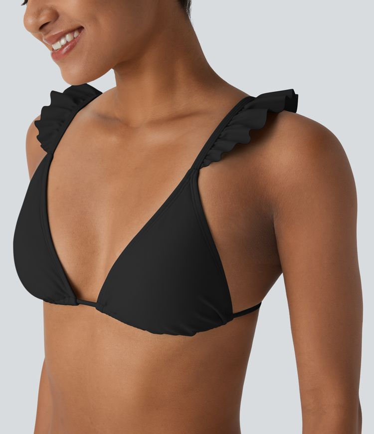 Ruffle Adjustable Straps Tie Back Triangle Bikini Top Swimsuit