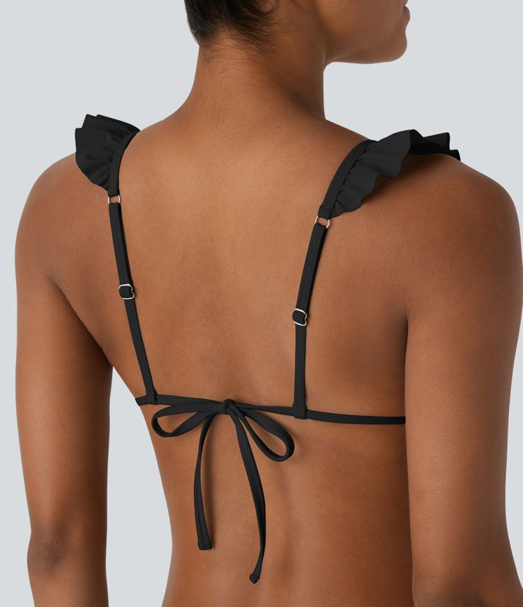 Ruffle Adjustable Straps Tie Back Triangle Bikini Top Swimsuit