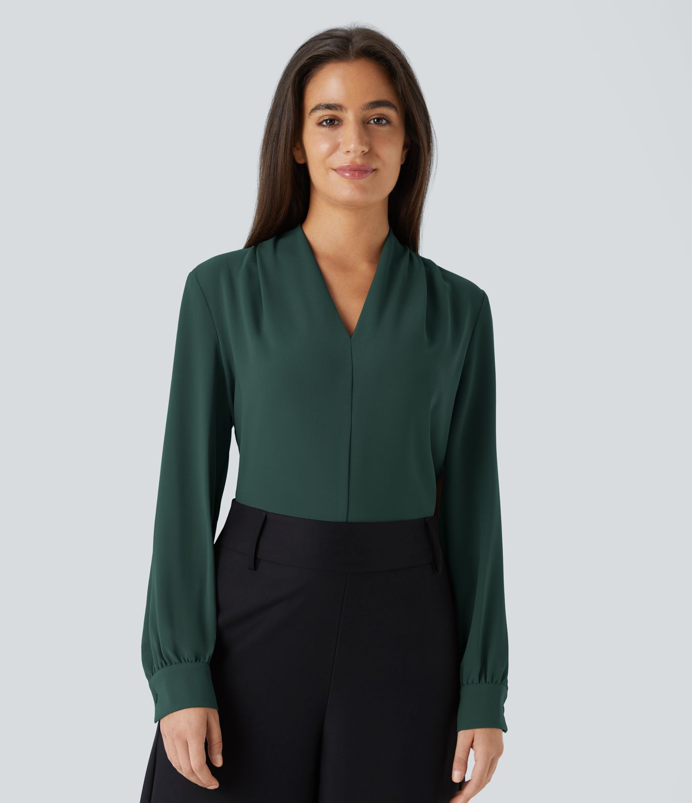 V Neck Long Sleeve Work Blouse