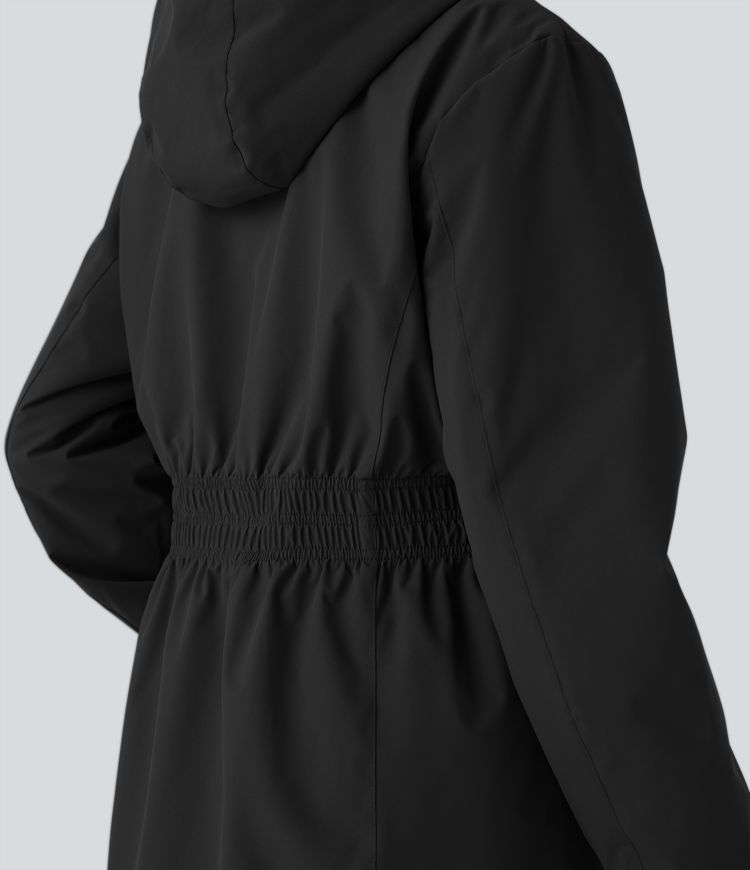 Veste longue de randonnée en polaire avec capuche amovible et col montant