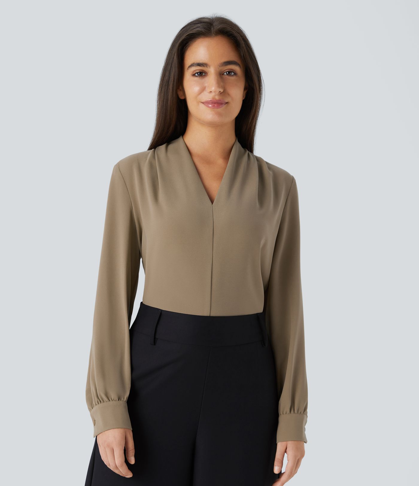 V Neck Long Sleeve Womens Work Blouse Top Shirt