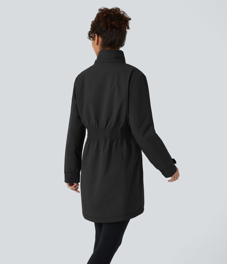 Veste longue de randonnée en polaire avec capuche amovible et col montant