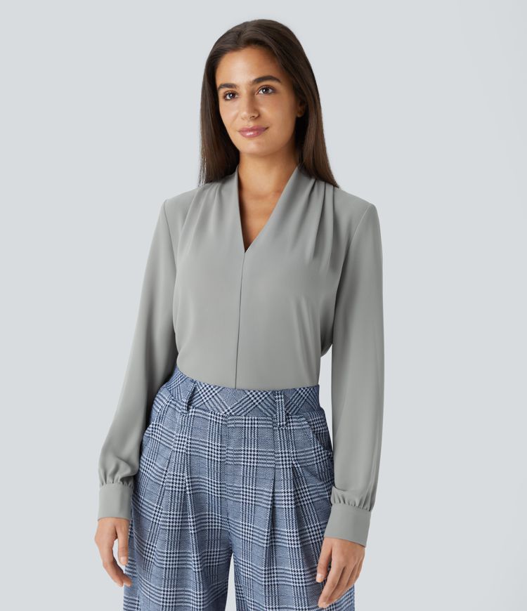 V Neck Long Sleeve Work Blouse
