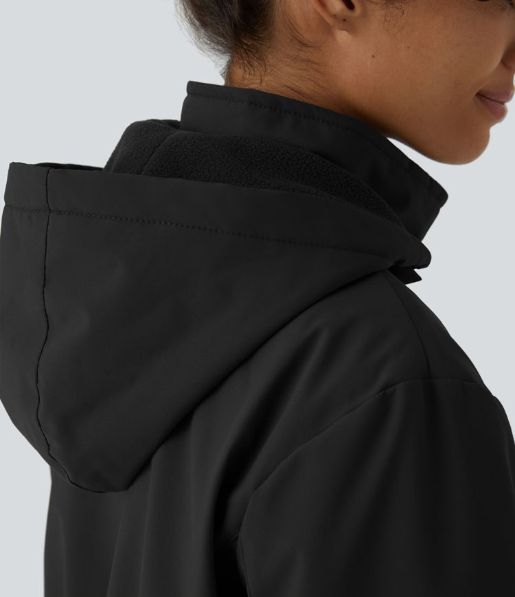 Veste longue de randonnée en polaire avec capuche amovible et col montant