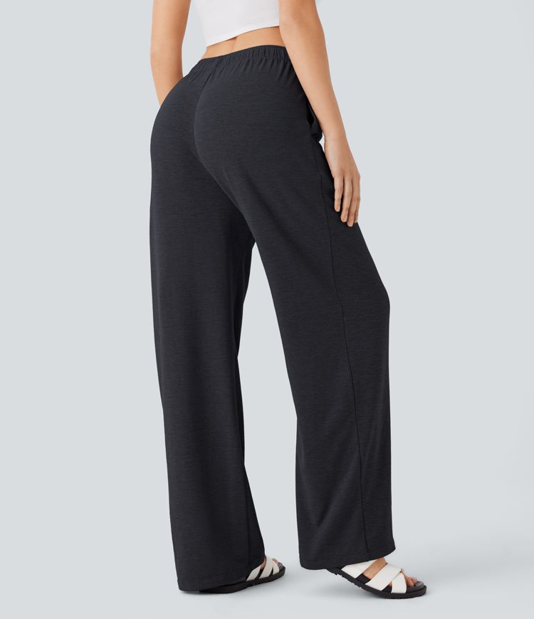 High Waisted Foldover Drawstring Pocket Straight Leg Casual Pants