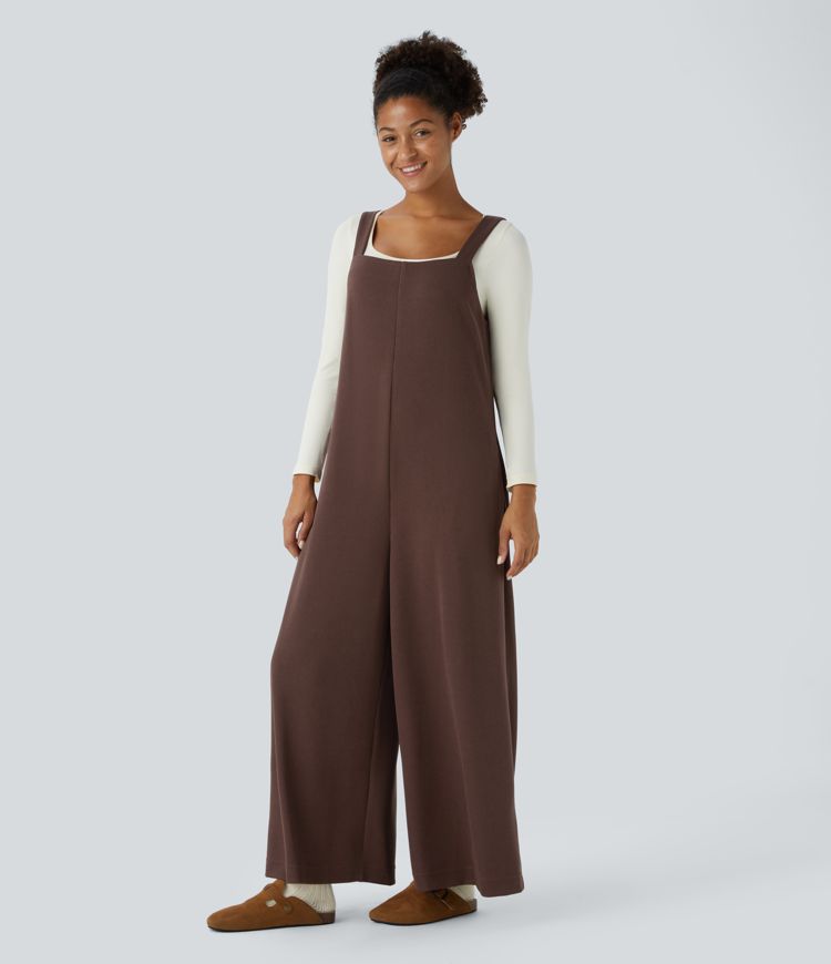 Mono pierna ancha bolsillo lateral sin mangas sin espalda canalé lazo espalda