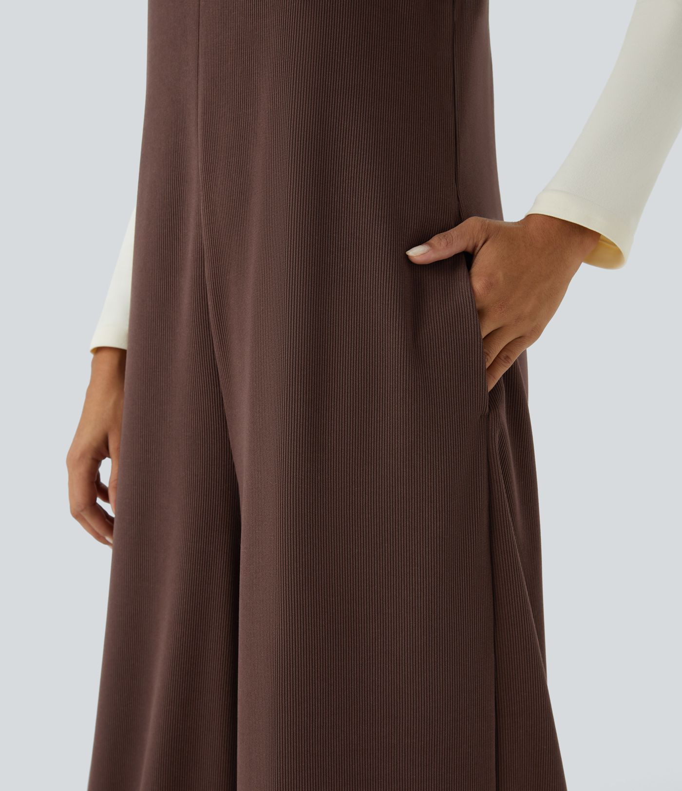 Mono pierna ancha bolsillo lateral sin mangas sin espalda canalé lazo espalda