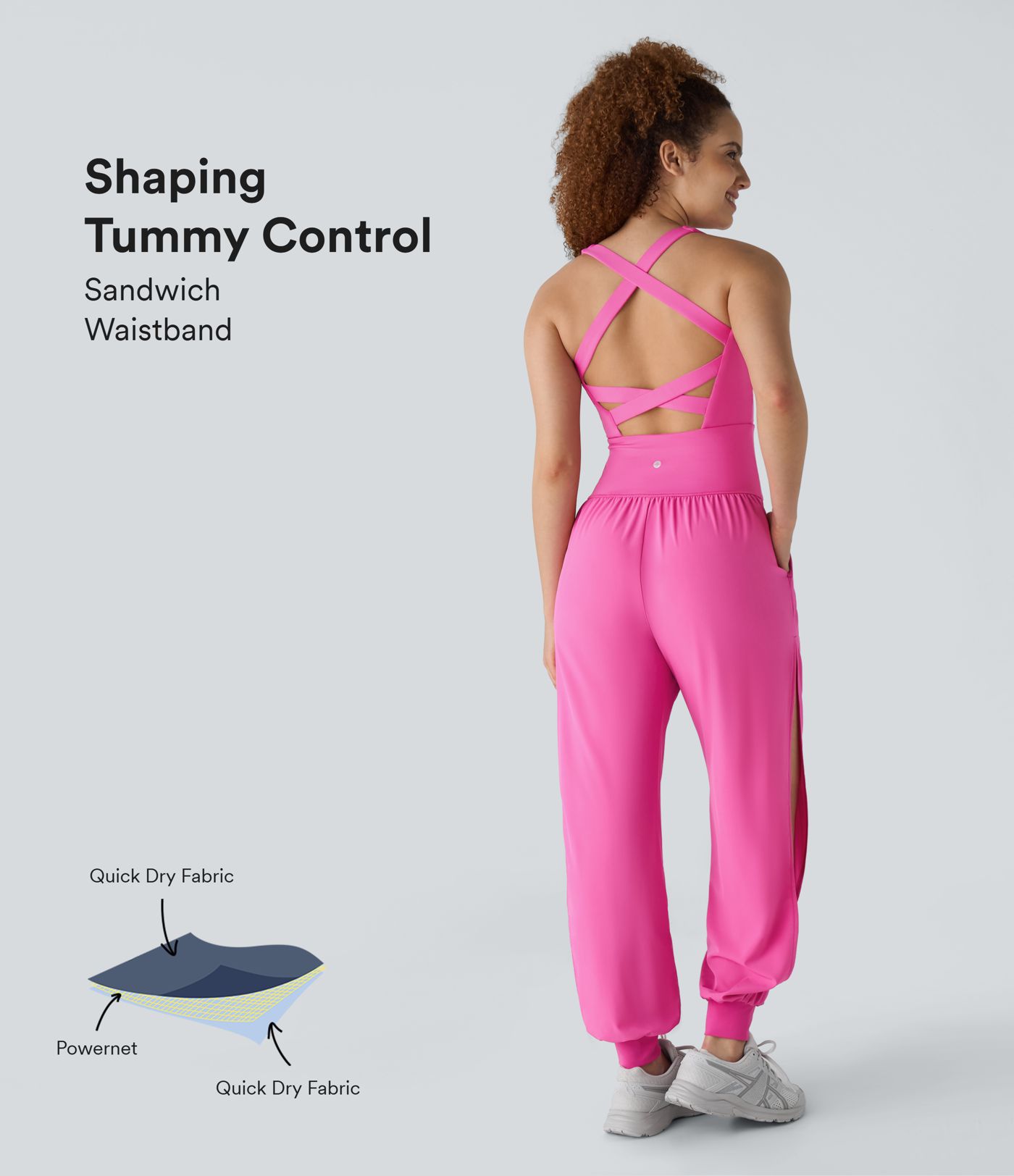 교차 백리스 복부 보정 사이드 포켓 스플릿 컷아웃 퀵드라이 테니스 점프수트