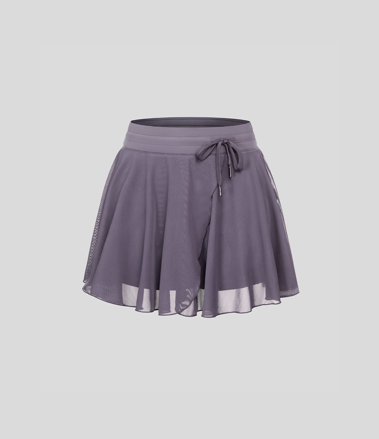 Falda mini acampanada fluida bolsillo lateral 2 en 1 malla contrastante cordón tiro alto