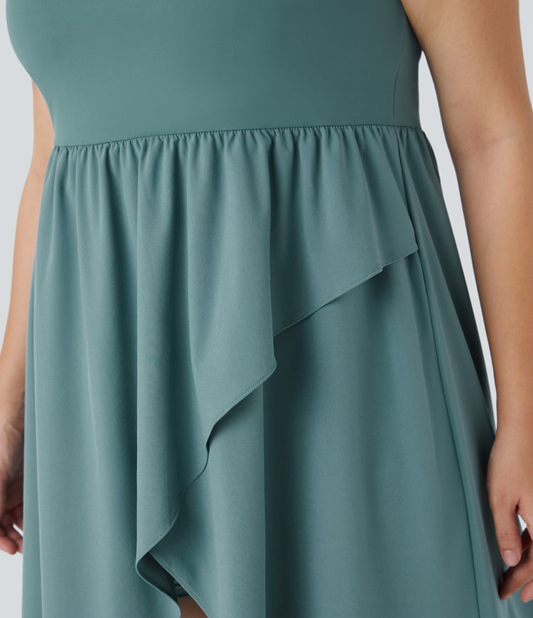 Breezeful™ Asymmetric Crossover Hem 2-Piece Pocket Flowy Midi Quick Dry Casual Plus Size Dress