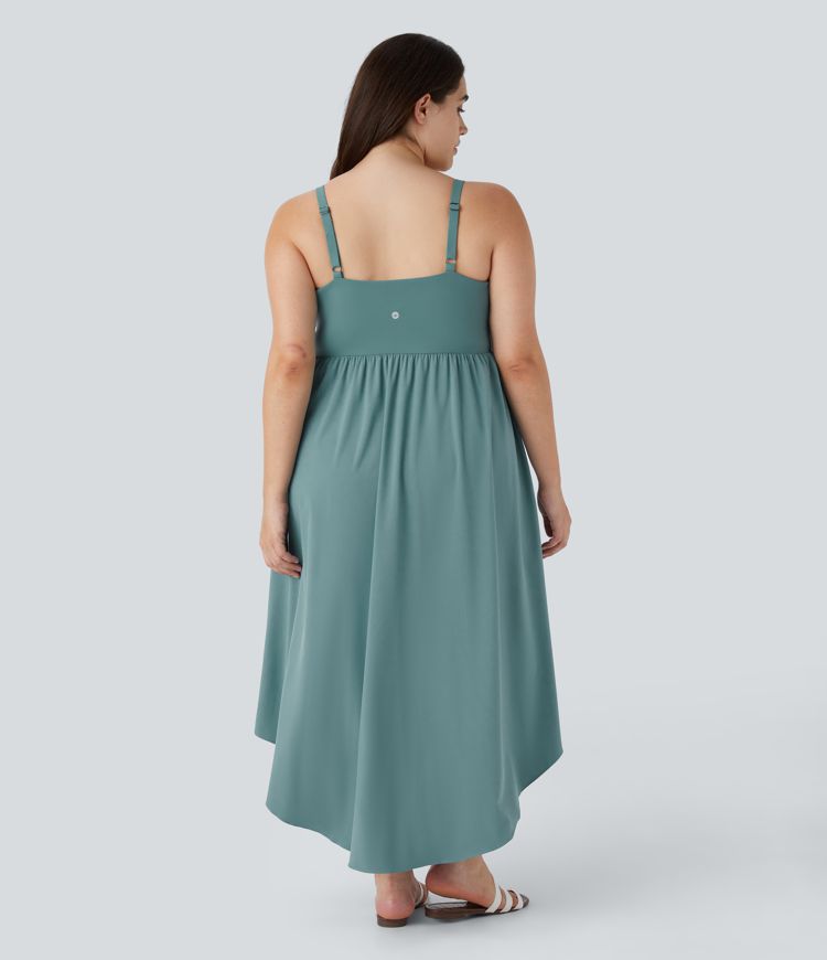 Breezeful™ Asymmetric Crossover Hem 2-Piece Pocket Flowy Midi Quick Dry Casual Plus Size Dress